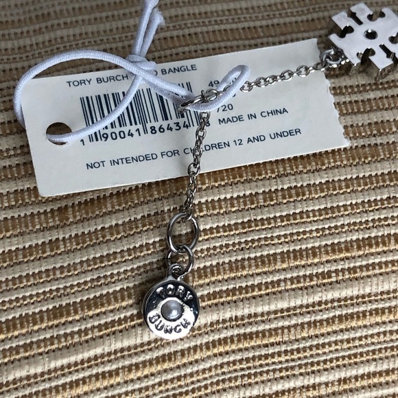 Tory Burch Crystal Faux Pearl Logo Bracelet Silvertone 7.4” - Picture 3 of 6